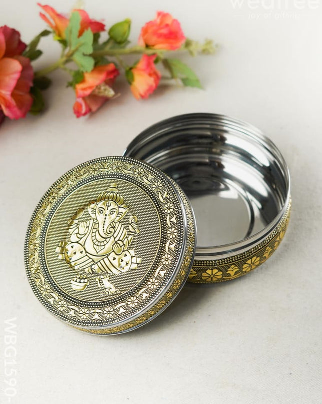 Oxidized Ganesha Poori Box - Gold - WBG1590-2 Utensils RG