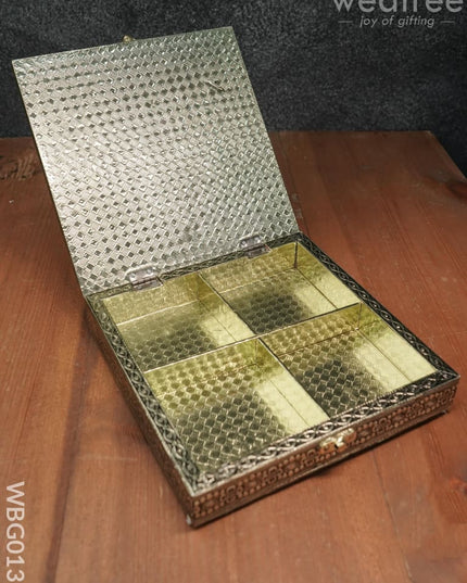 Oxidized Golden And Red Embossed Dry Fruit Box With Elephant Floral Design - 8X8 Inches Wbg0138