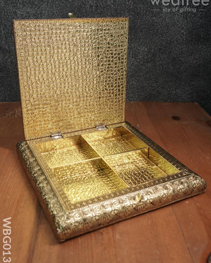 Oxidized Golden And Red Embossed Dry Fruit Box With Floral Design - 10X10 Inches Wbg0136