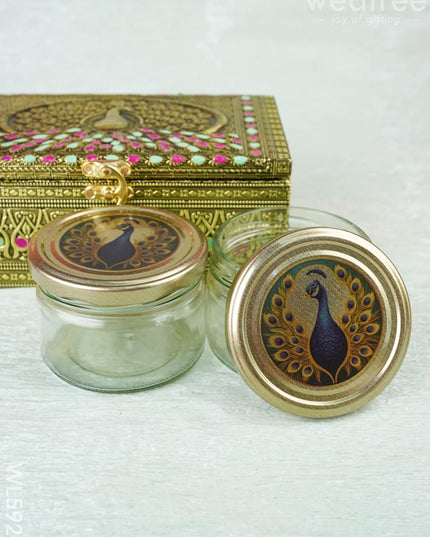 Oxidized Peacock Design - Dry Fruit Box with 2 Jar - 8 inch - WL5924 - Dry Fruit Box