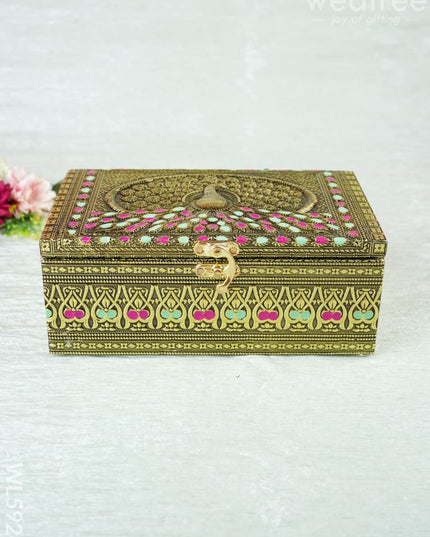 Oxidized Peacock Design - Dry Fruit Box with 2 Jar - 8 inch - WL5924 - Dry Fruit Box
