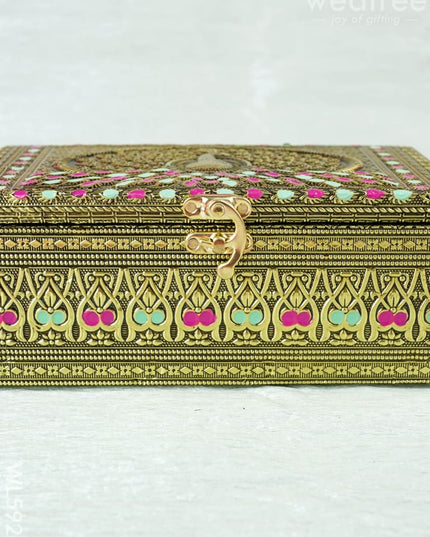 Oxidized Peacock Design - Dry Fruit Box with 2 Jar - 8 inch - WL5924 - Dry Fruit Box