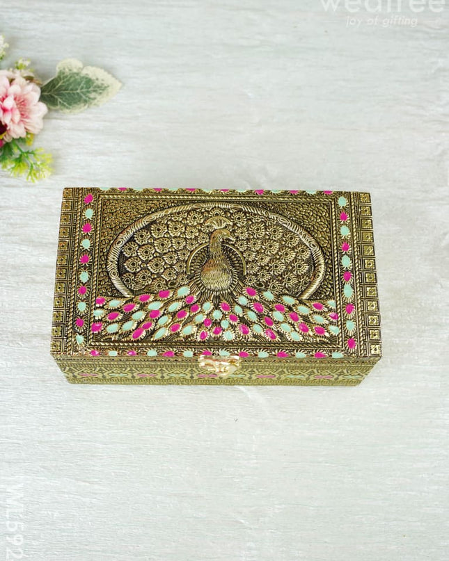 Oxidized Peacock Design - Dry Fruit Box with 2 Jar - 8 inch - WL5924 - Dry Fruit Box