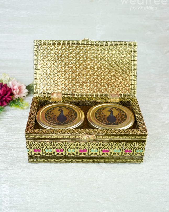 Oxidized Peacock Design - Dry Fruit Box with 2 Jar - 8 inch - WL5924 - Dry Fruit Box
