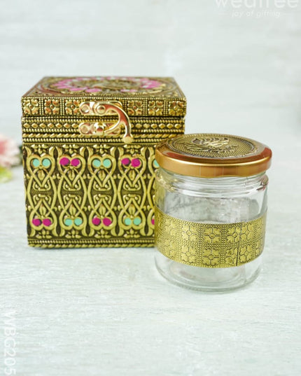 Oxidized Peacock Design - Dry Fruit Box with Jar - 4 inch - WBG2056 - Dry Fruit Box RG