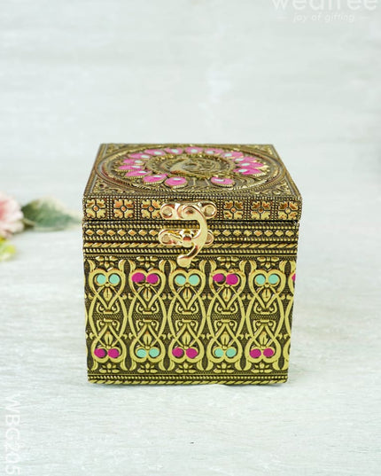 Oxidized Peacock Design - Dry Fruit Box with Jar - 4 inch - WBG2056 - Dry Fruit Box RG