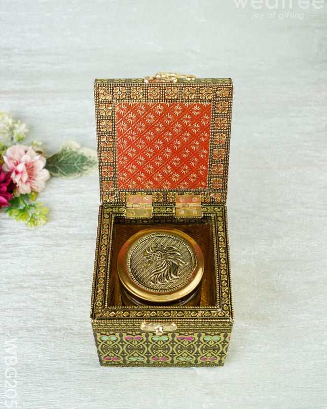 Oxidized Peacock Design - Dry Fruit Box with Jar - 4 inch - WBG2056 - Dry Fruit Box RG