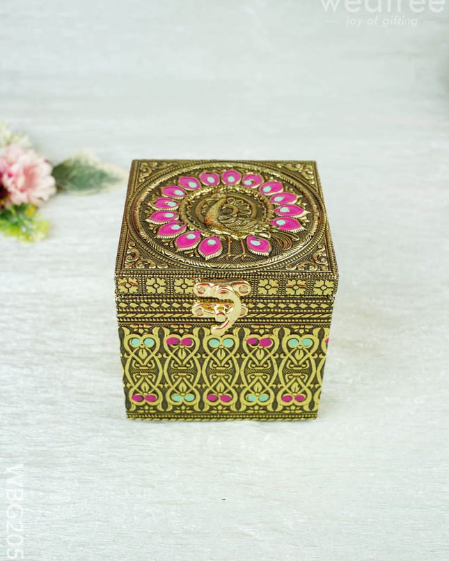 Oxidized Peacock Design - Dry Fruit Box with Jar - 4 inch - WBG2056 - Dry Fruit Box RG