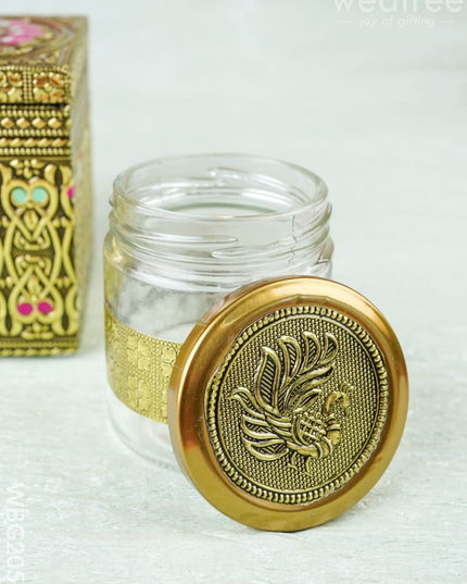 Oxidized Peacock Design - Dry Fruit Box with Jar - 4 inch - WBG2056 - Dry Fruit Box RG