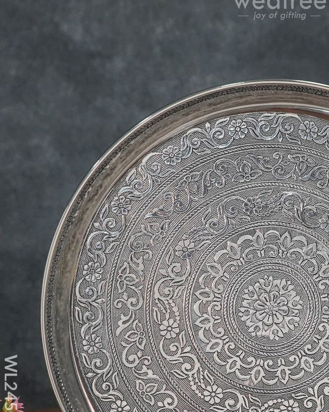 Oxidized Round Plate 12 Inch - Wl2450 Meenakari Trays & Plates