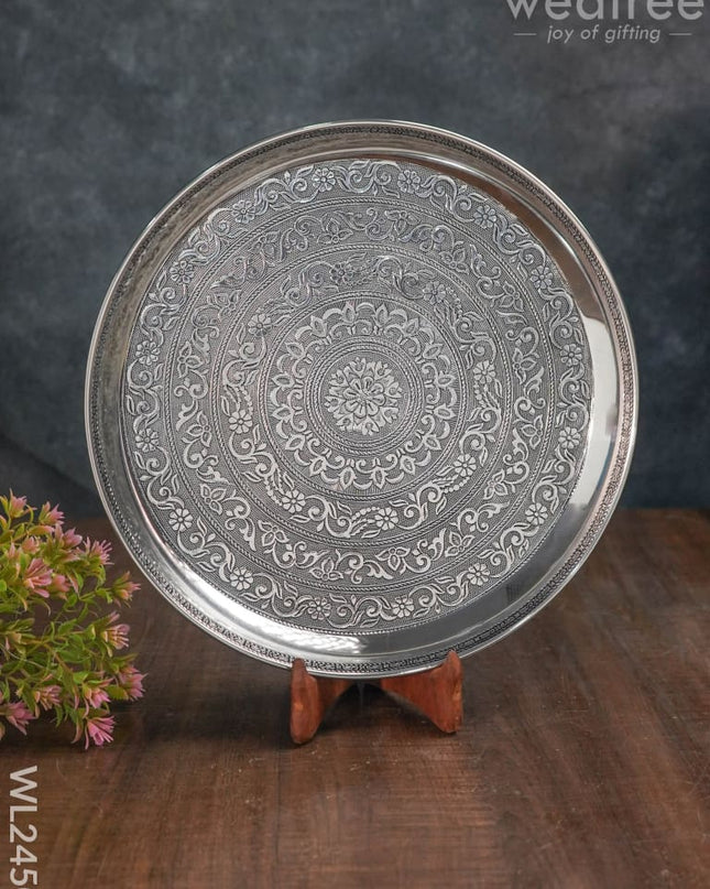 Oxidized Round Plate 12 Inch - Wl2450 Meenakari Trays & Plates