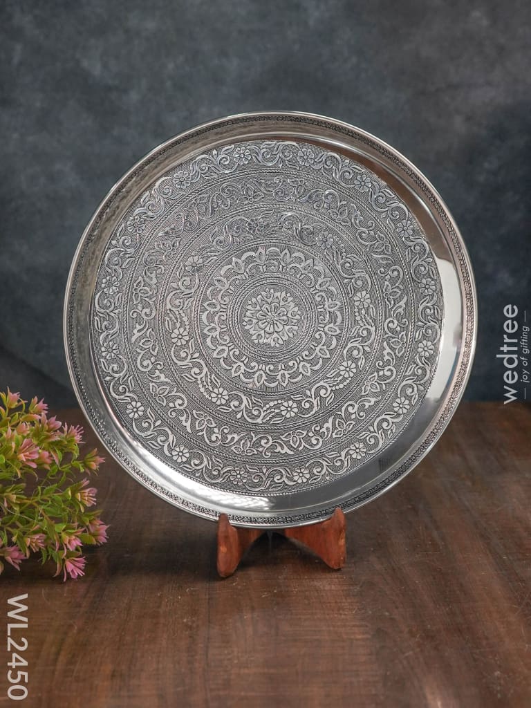 Oxidized Round Plate 12 Inch - Wl2450 Meenakari Trays & Plates