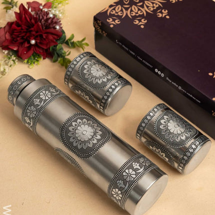 Oxidized Water Bottle with Oxidized Glass - Set of 2 - 10 inch - WL4832 Bottles & mugs