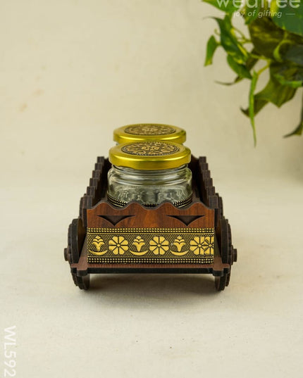 Oxidized Wooden Cart with 2 Dry Fruit Jar - WL5928 - Dry Fruit Box
