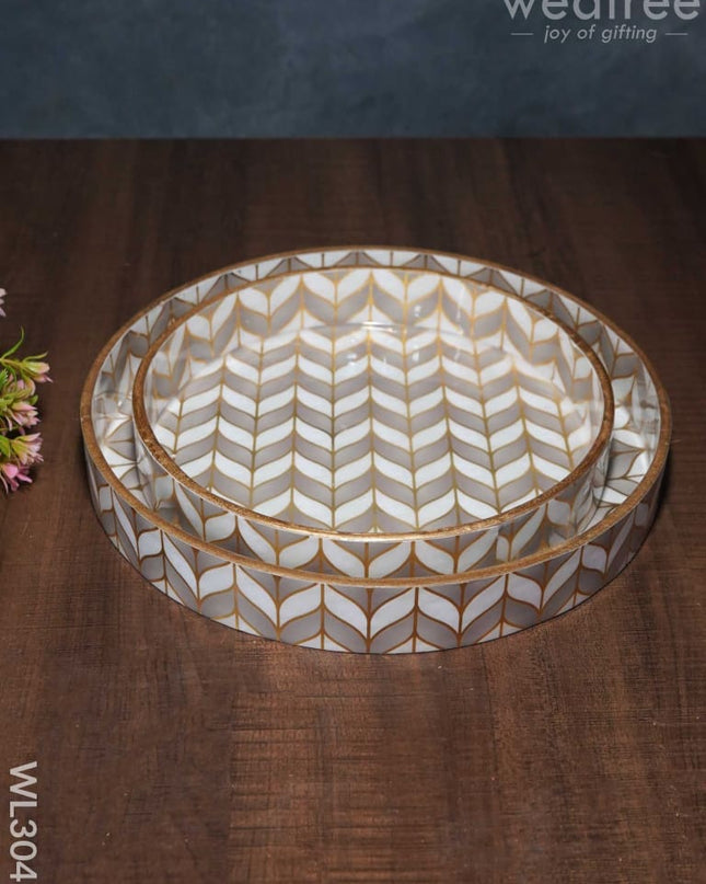 Pastel Green With Gold Digital Printed Tray - Set Of 2 Wl3047 Wooden Trays