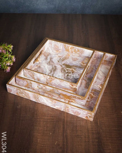 Pastel Pink Digital Printed Serving Tray - Set Of 3 Wl3042 Wooden Trays