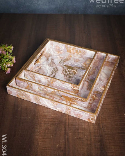 Pastel Pink Digital Printed Serving Tray - Set Of 3 Wl3042 Wooden Trays