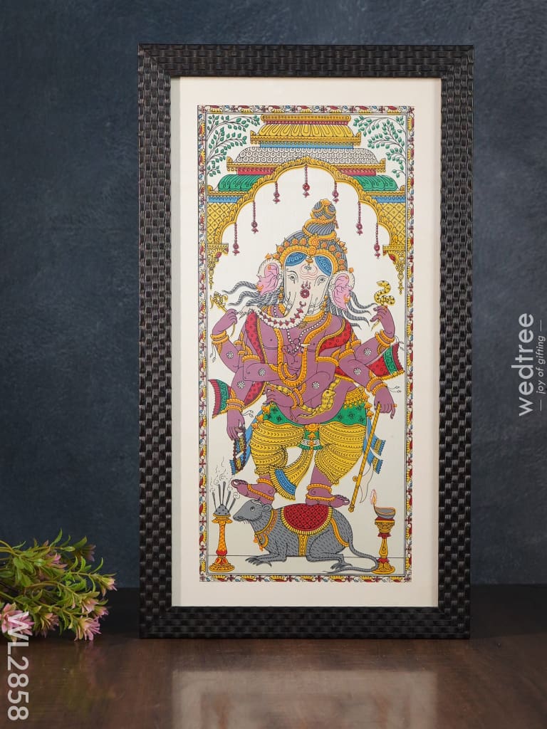 Pattachitra Painting Ganesha With Mooshak - (17X9) Wl2858 Paintings