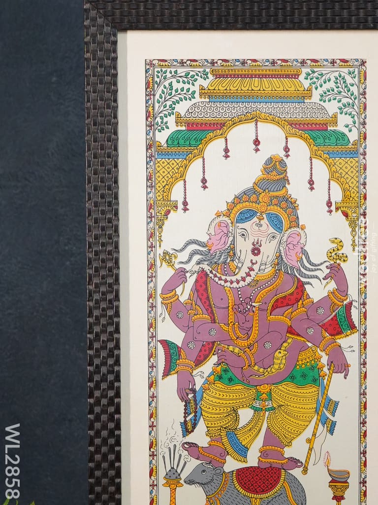 Pattachitra Painting Ganesha With Mooshak - (17X9) Wl2858 Paintings