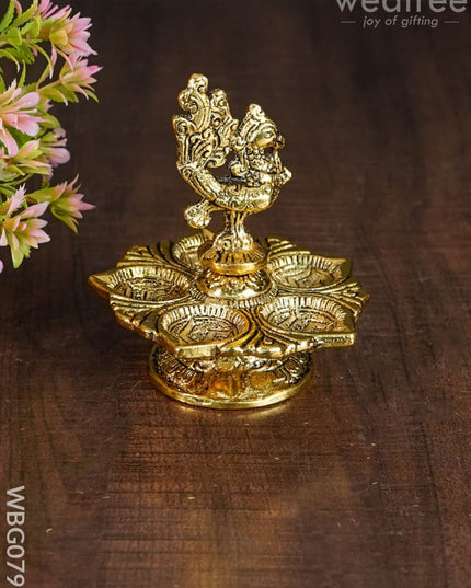 White Metal Peacock 5 Face Diya - Wbg0795 Divine Figurines