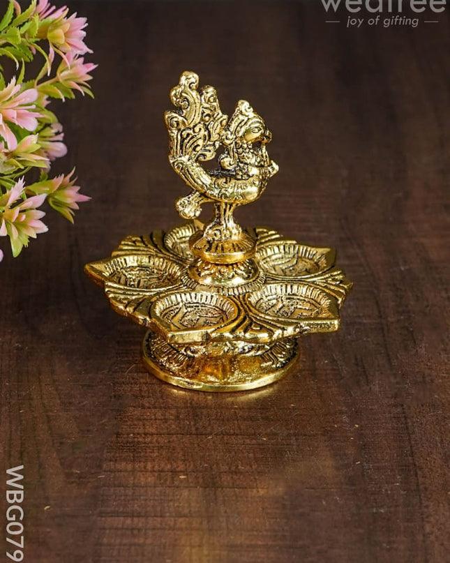 White Metal Peacock 5 Face Diya - Wbg0795 Divine Figurines