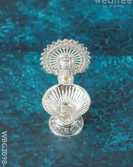 Peacock Diya - 3 inch - Silver Finish - WBG2098-1 - White Metal Diya RG