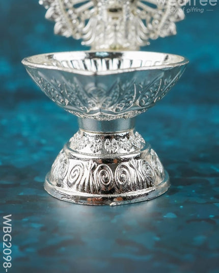 Peacock Diya - 3 inch - Silver Finish - WBG2098-1 - White Metal Diya RG