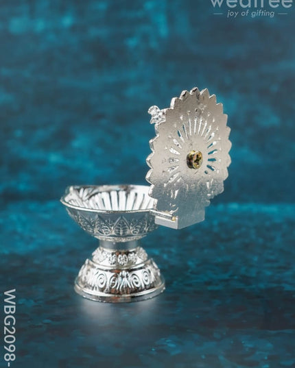 Peacock Diya - 3 inch - Silver Finish - WBG2098-1 - White Metal Diya RG