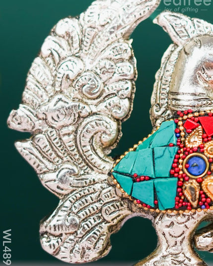 White Metal Peacock with Diya - 5 inch - WL4891 White Metal