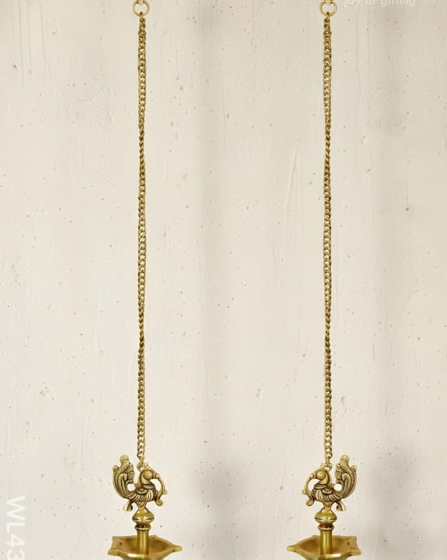 Peacock Hanging Five Face Diya - (Set of 2) - WL4364 - Brass Diya
