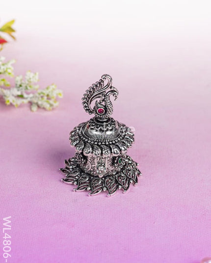 Peacock Kumkum Holder - 3 inch - Silver - WL4806-2 Divine Gifts