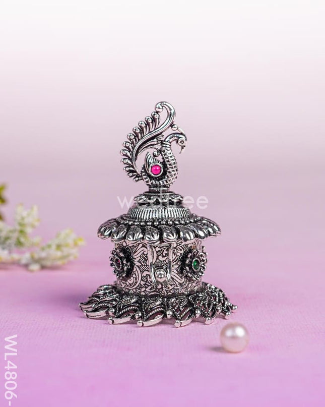 Peacock Kumkum Holder - 3 inch - Silver - WL4806-2 Divine Gifts