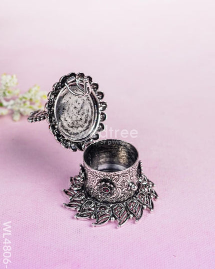 Peacock Kumkum Holder - 3 inch - Silver - WL4806-2 Divine Gifts