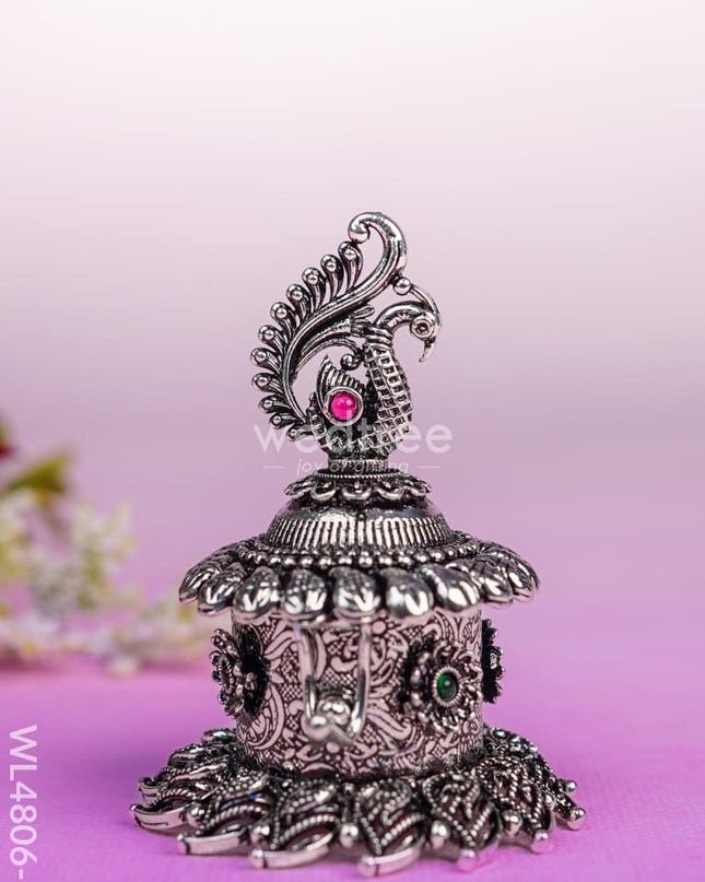 Peacock Kumkum Holder - 3 inch - Silver - WL4806-2 Divine Gifts