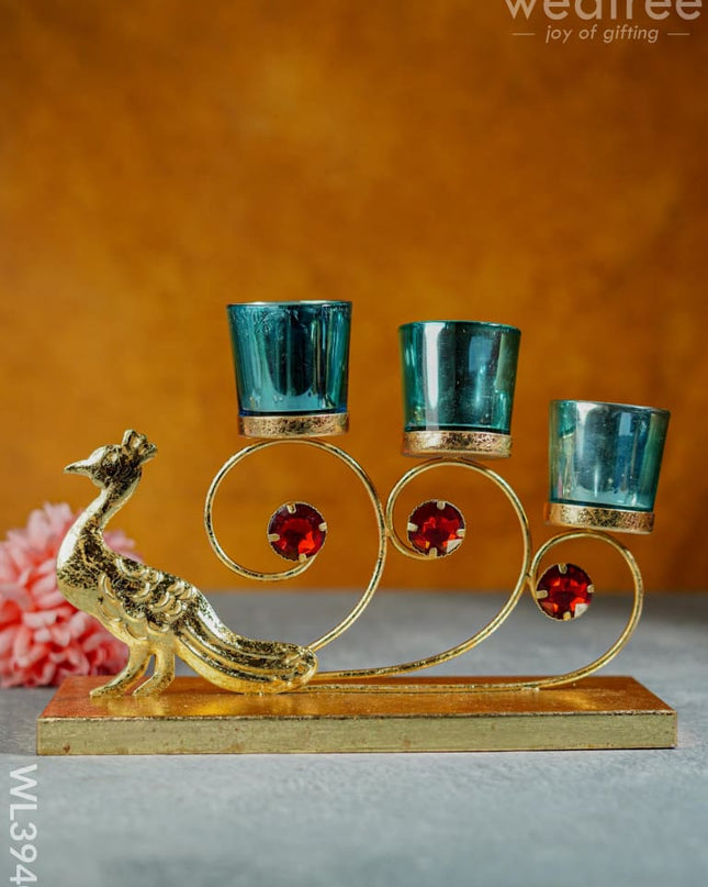 Peacock Stand With 3 Glass Candle Holders - Wl3940 Candles & Votives