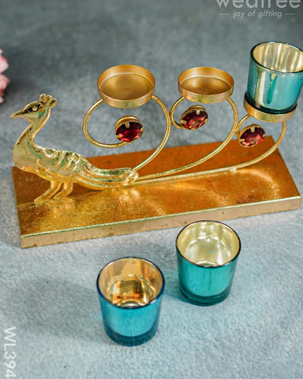 Peacock Stand With 3 Glass Candle Holders - Wl3940 Candles & Votives