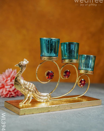 Peacock Stand With 3 Glass Candle Holders - Wl3940 Candles & Votives