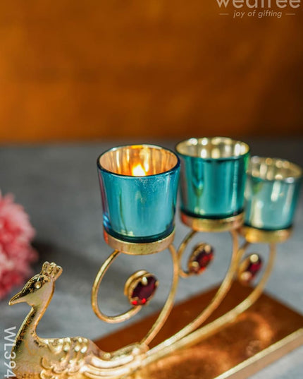 Peacock Stand With 3 Glass Candle Holders - Wl3940 Candles & Votives