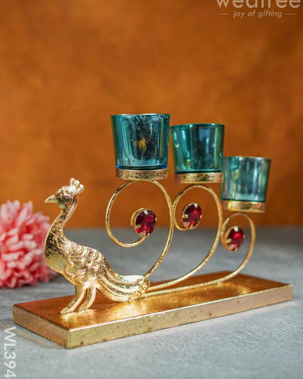 Peacock Stand With 3 Glass Candle Holders - Wl3940 Candles & Votives