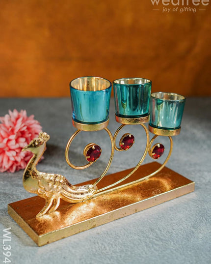 Peacock Stand With 3 Glass Candle Holders - Wl3940 Candles & Votives