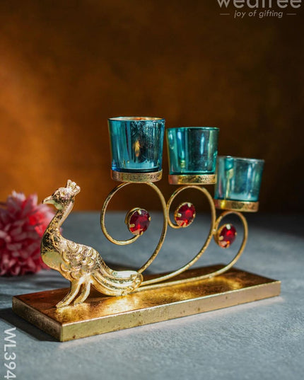 Peacock Stand With 3 Glass Candle Holders - Wl3940 Candles & Votives