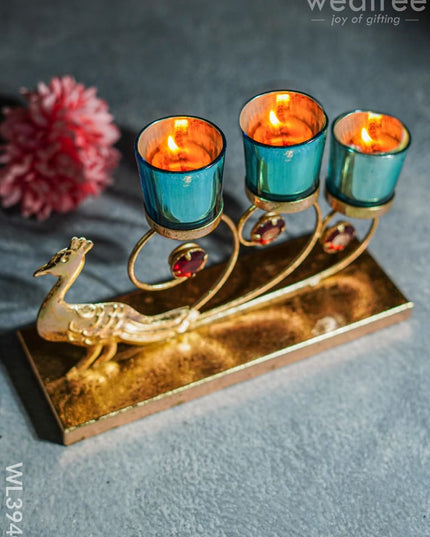 Peacock Stand With 3 Glass Candle Holders - Wl3940 Candles & Votives