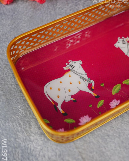 Pichwai Design Tray With Gold Frame - Wl3976 Wooden Trays
