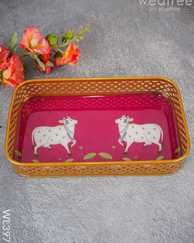 Pichwai Design Tray With Gold Frame - Wl3976 Wooden Trays
