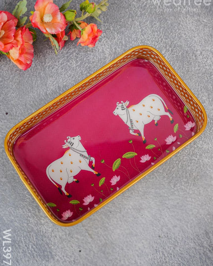 Pichwai Design Tray With Gold Frame - Wl3976 Wooden Trays