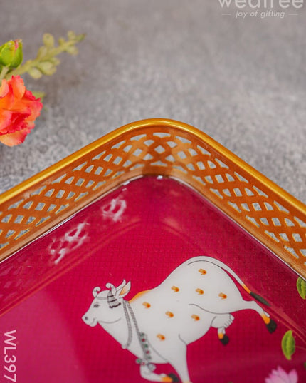 Pichwai Design Tray With Gold Frame - Wl3976 Wooden Trays