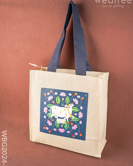 Pichwai Jute Bag - Blue - WBG2024-1 - Cloth Bags