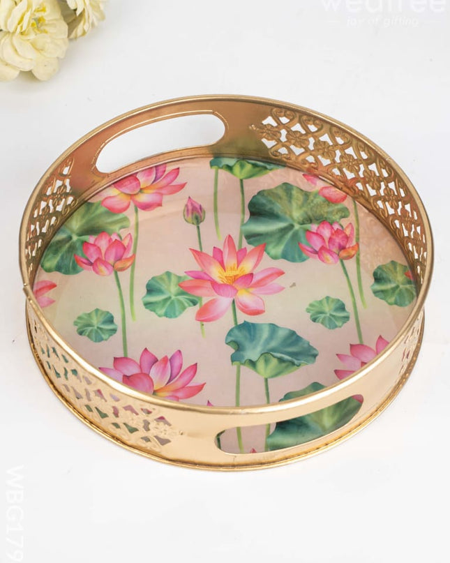 Pichwai Metal Tray - 8 inch - WBG1791 - Trays & Plates RG