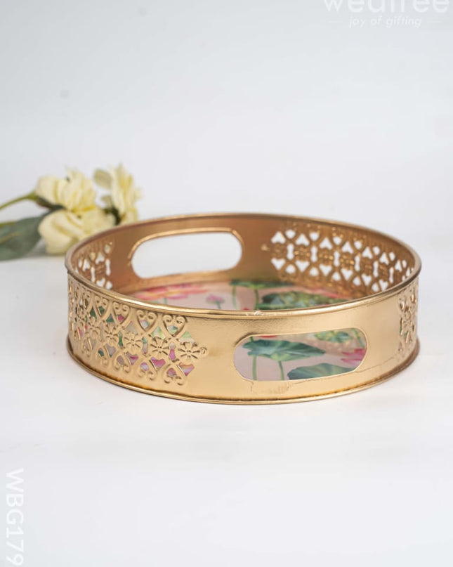 Pichwai Metal Tray - 8 inch - WBG1791 - Trays & Plates RG