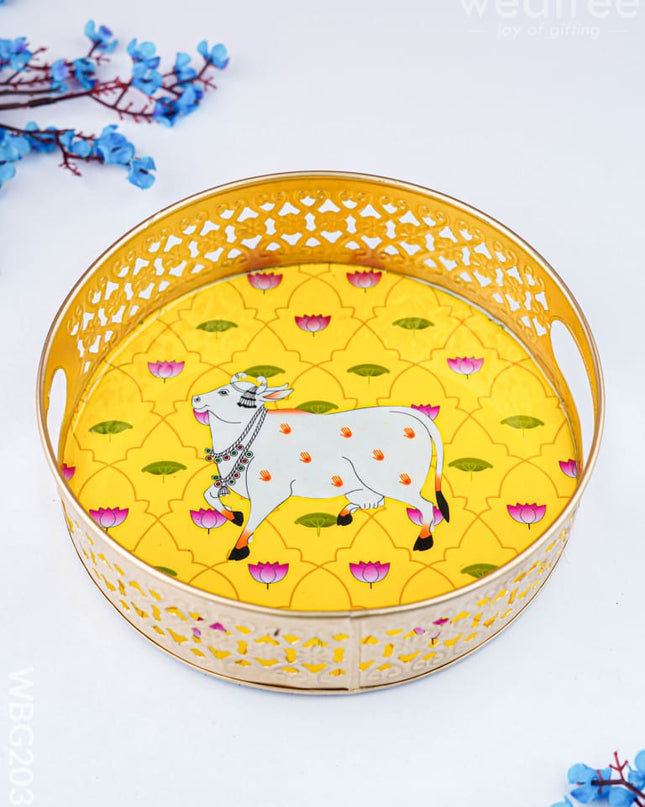Pichwai Metal Tray - 8 inch - WBG2036 - Trays & Plates RG